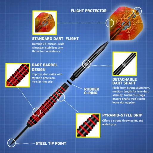 Shot Steel Darts Value Range - Mystic - Red Plated Brass - 25g